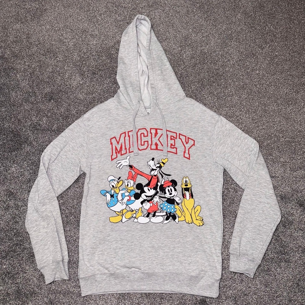 Mickey Mouse Womens Light Heather Grey Mickey Pullover Hoodie - Size Small